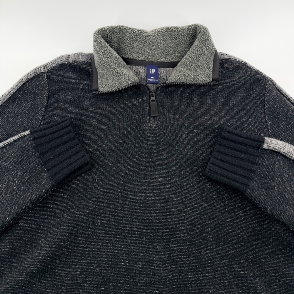 Gap Lambswool Quarter Zip Sweater Sherpa Collar Heavy Knit XXL Charcoal Grey